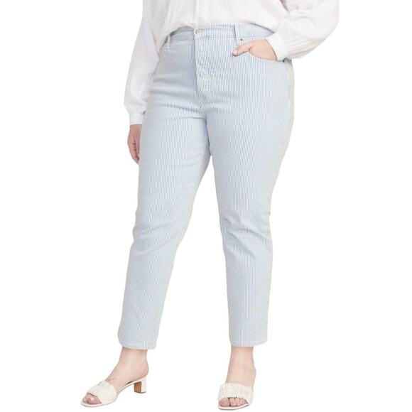 New OLD NAVY Extra High-Waisted Button-Fly Sky-Hi Straight Striped Jeans 26 - Picture 1 of 15